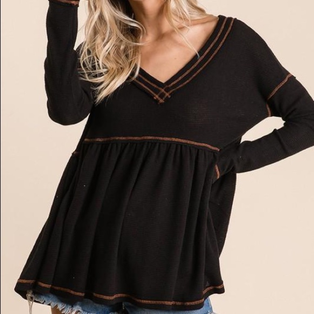 NEVER TOO LATE WAFFLE KNIT SWEATER TOP- BLACK - Picture 8 of 11